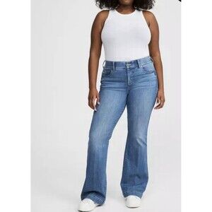 Torrid Bombshell Flare Jeans Premium Stretch Button Medium Wash Plus 22T Tall